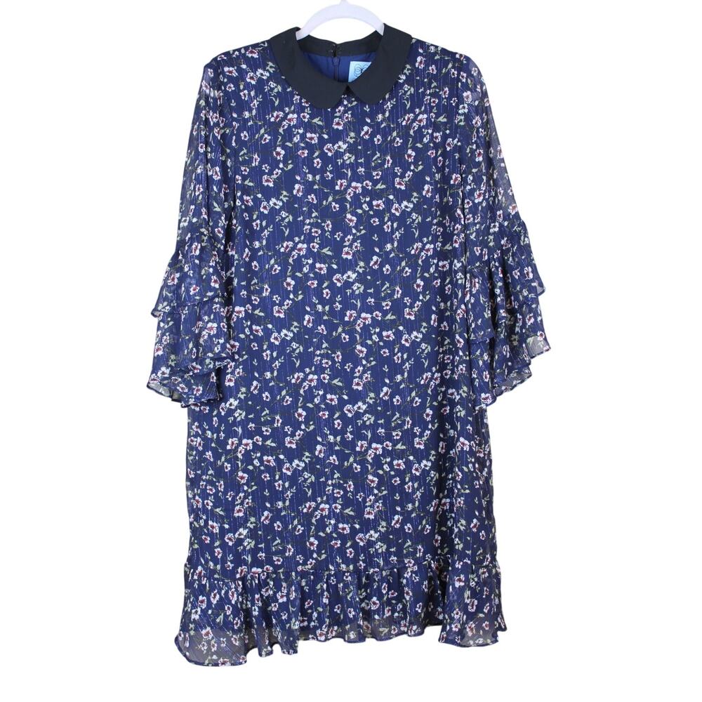 CeCe Floral Boho Coquette Whimsy A-line Tiered Ruffle To Knee Dress Size L